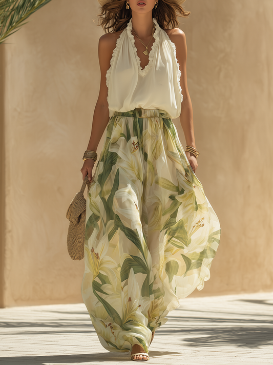 Abril | Conjunto Fluido Estampado Lirios Elegante