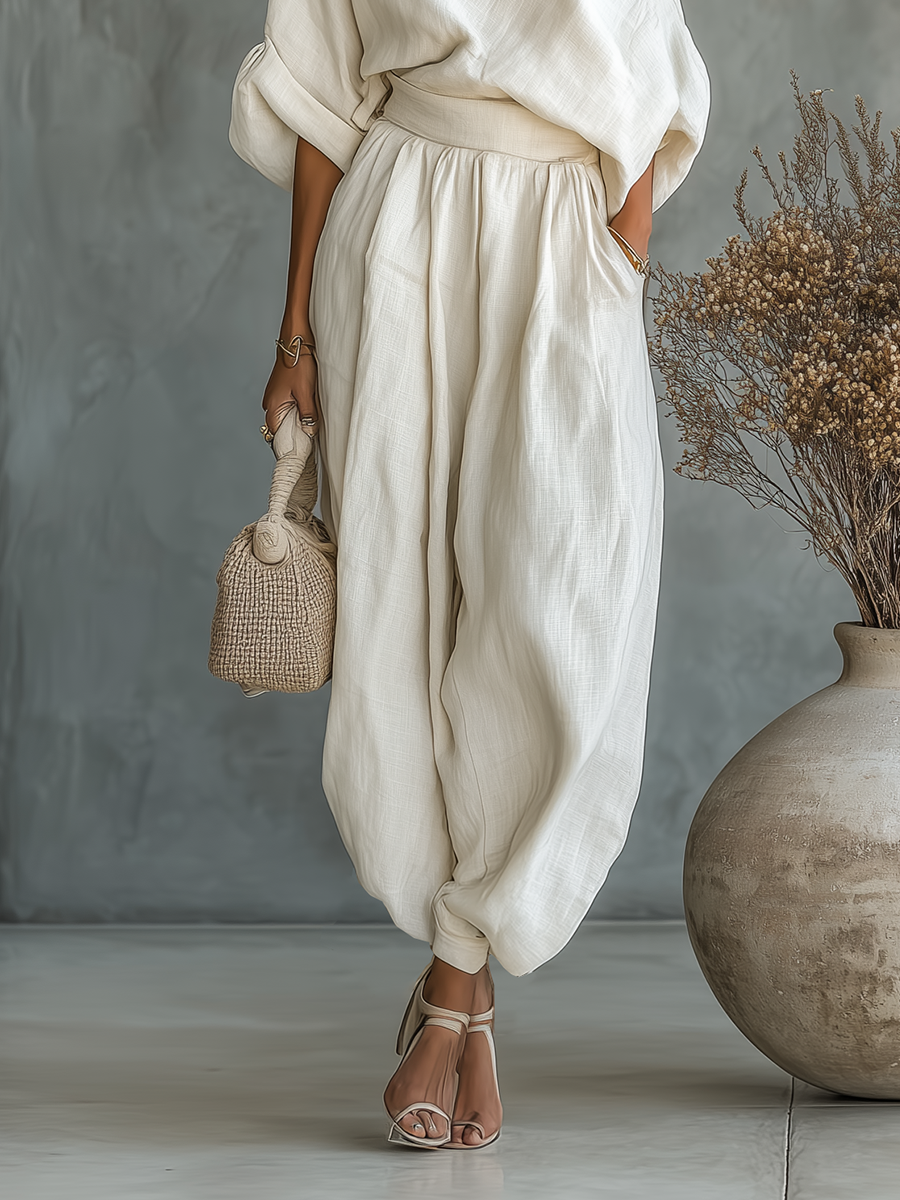 Esmeralda | Conjunto de Top Lino Off-Shoulder y Pantalón