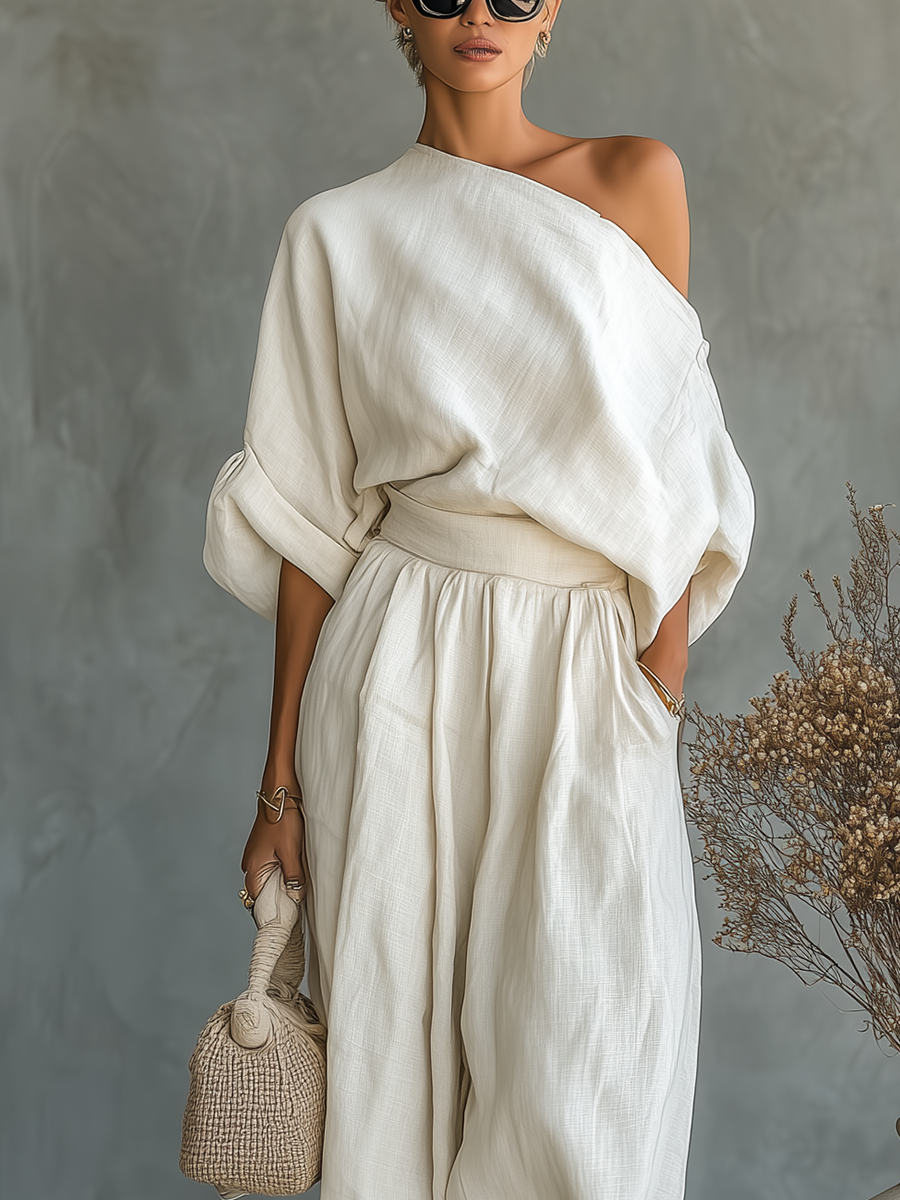 Esmeralda | Conjunto de Top Lino Off-Shoulder y Pantalón