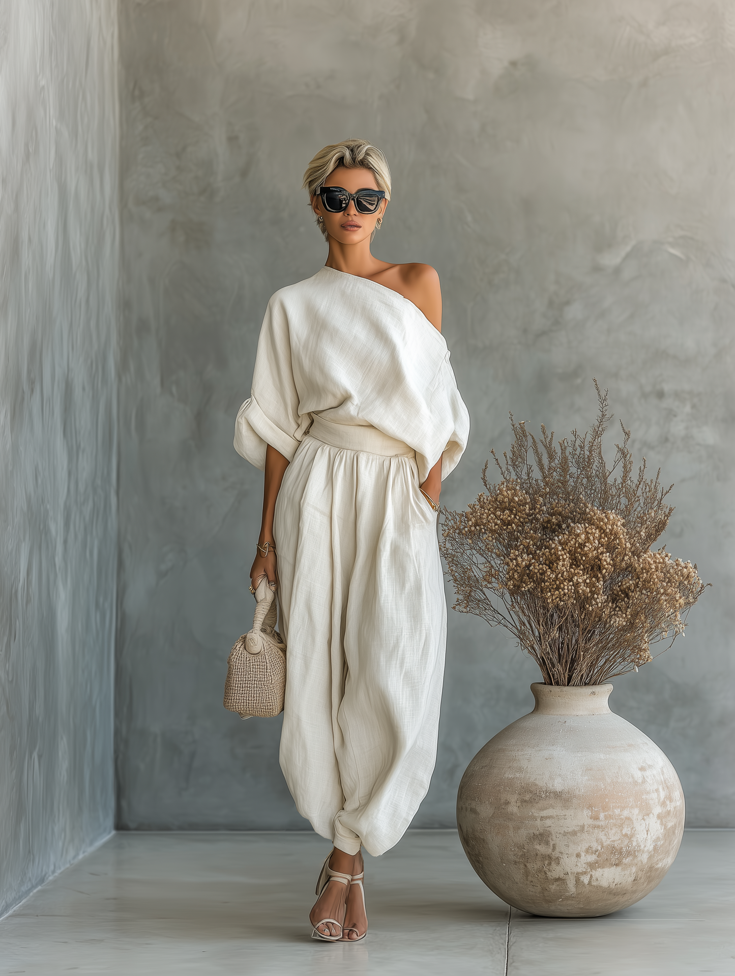 Esmeralda | Conjunto de Top Lino Off-Shoulder y Pantalón